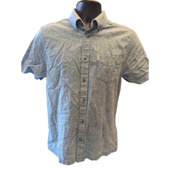 Ben Sherman Shirt Mens Medium Short Sleeve Blue Ocean Depth Button Up Summer - Picture 1 of 11